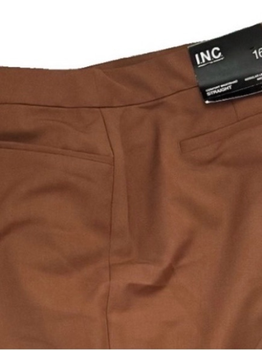 INC International Concepts NWT Brown Mid Rise Straight Trouser Size 16 - Picture 2 of 8